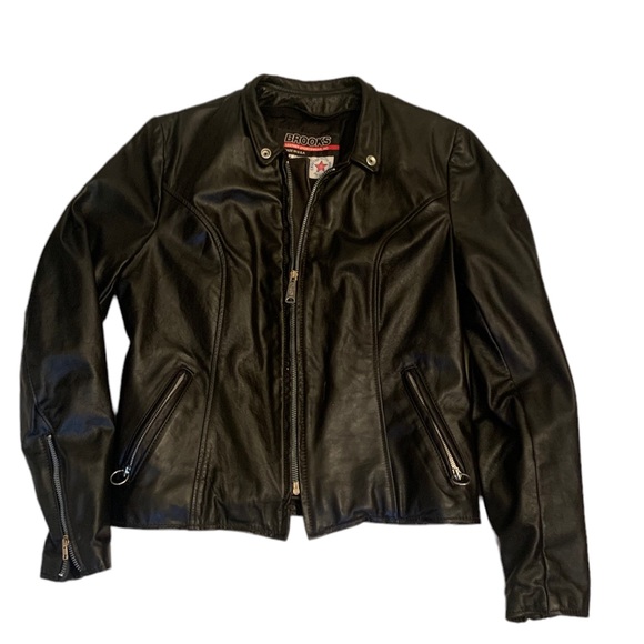 Vintage Brooks Real Leather Biker Jacket Made in USA Sz S (34) - Picture 1 of 12